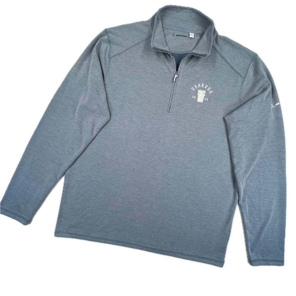 Boeing Oshkosh 2025 AirVenture 1/4 Zip XL Blue Textured Waffle Knit Aviation EAA